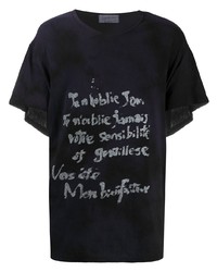 T-shirt à col rond imprimé bleu marine et blanc Yohji Yamamoto