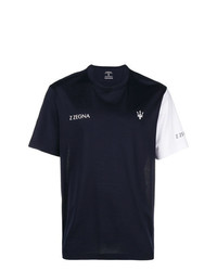 T-shirt à col rond imprimé bleu marine et blanc Z Zegna