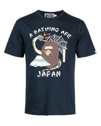 T-shirt à col rond imprimé bleu marine A Bathing Ape