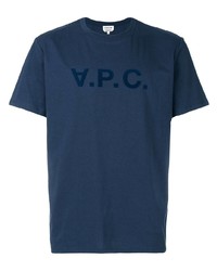 T-shirt à col rond imprimé bleu marine A.P.C.