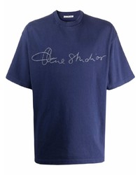 T-shirt à col rond imprimé bleu marine Acne Studios