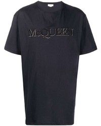 T-shirt à col rond imprimé bleu marine Alexander McQueen