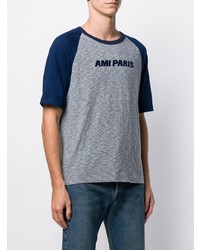 T-shirt à col rond imprimé bleu marine AMI Alexandre Mattiussi