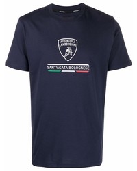 T-shirt à col rond imprimé bleu marine Automobili Lamborghini
