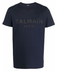 T-shirt à col rond imprimé bleu marine Balmain