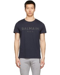 T-shirt à col rond imprimé bleu marine Balmain