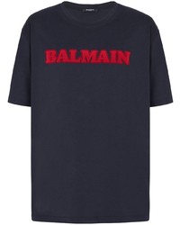 T-shirt à col rond imprimé bleu marine Balmain
