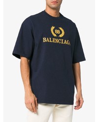 T-shirt à col rond imprimé bleu marine Balenciaga