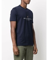 T-shirt à col rond imprimé bleu marine Brunello Cucinelli