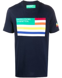 T-shirt à col rond imprimé bleu marine Benetton