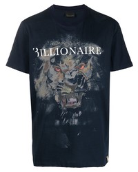 T-shirt à col rond imprimé bleu marine Billionaire