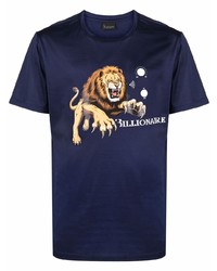 T-shirt à col rond imprimé bleu marine Billionaire