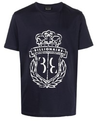 T-shirt à col rond imprimé bleu marine Billionaire