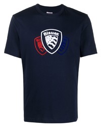 T-shirt à col rond imprimé bleu marine Blauer