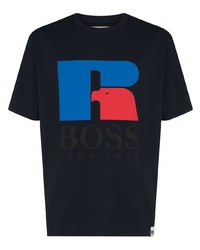 T-shirt à col rond imprimé bleu marine BOSS