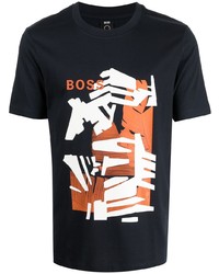 T-shirt à col rond imprimé bleu marine BOSS