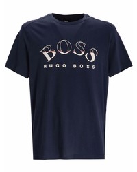 T-shirt à col rond imprimé bleu marine BOSS