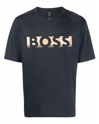 T-shirt à col rond imprimé bleu marine BOSS