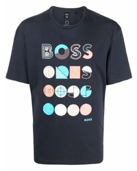 T-shirt à col rond imprimé bleu marine BOSS