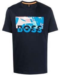 T-shirt à col rond imprimé bleu marine BOSS