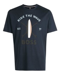 T-shirt à col rond imprimé bleu marine BOSS