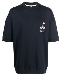 T-shirt à col rond imprimé bleu marine BOSS
