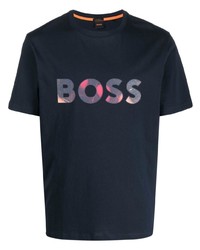 T-shirt à col rond imprimé bleu marine BOSS