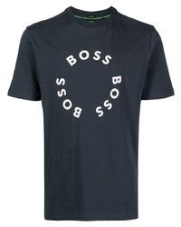T-shirt à col rond imprimé bleu marine BOSS