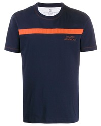 T-shirt à col rond imprimé bleu marine Brunello Cucinelli