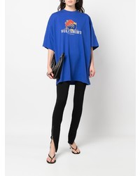 T-shirt à col rond imprimé bleu marine Vetements