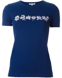 T-shirt à col rond imprimé bleu marine Carven