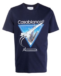 T-shirt à col rond imprimé bleu marine Casablanca
