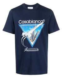 T-shirt à col rond imprimé bleu marine Casablanca