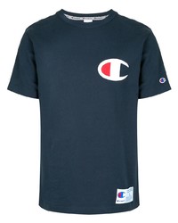 T-shirt à col rond imprimé bleu marine Champion