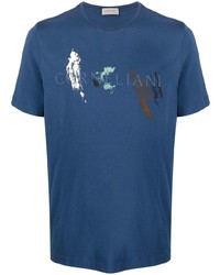 T-shirt à col rond imprimé bleu marine Corneliani