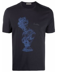 T-shirt à col rond imprimé bleu marine Corneliani