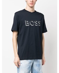 T-shirt à col rond imprimé bleu marine BOSS