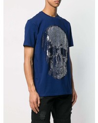 T-shirt à col rond imprimé bleu marine Philipp Plein