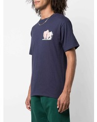 T-shirt à col rond imprimé bleu marine Stussy