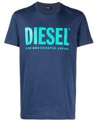 T-shirt à col rond imprimé bleu marine Diesel