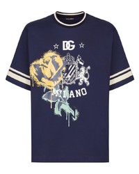 T-shirt à col rond imprimé bleu marine Dolce & Gabbana