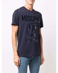 T-shirt à col rond imprimé bleu marine Moschino