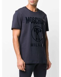 T-shirt à col rond imprimé bleu marine Moschino