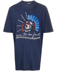 T-shirt à col rond imprimé bleu marine DSQUARED2
