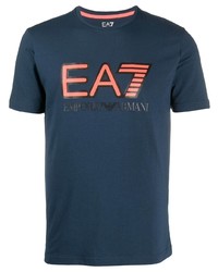 T-shirt à col rond imprimé bleu marine Ea7 Emporio Armani