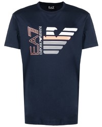 T-shirt à col rond imprimé bleu marine Ea7 Emporio Armani