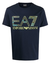 T-shirt à col rond imprimé bleu marine Ea7 Emporio Armani