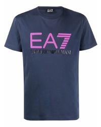 T-shirt à col rond imprimé bleu marine Ea7 Emporio Armani