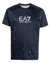 T-shirt à col rond imprimé bleu marine Ea7 Emporio Armani