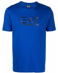 T-shirt à col rond imprimé bleu marine Ea7 Emporio Armani